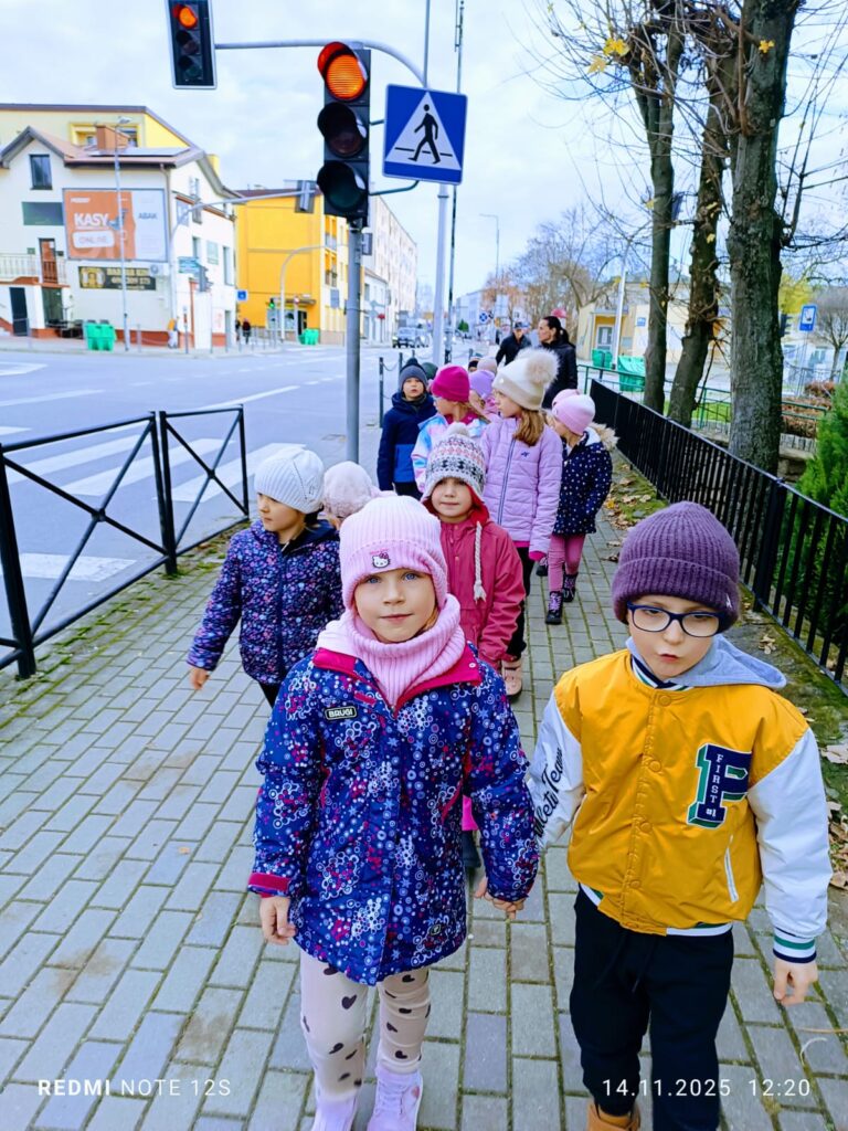 "Bezpieczeństwo na drodze". Krótka lekcja w terenie o bezpiecznym przechodzeniu przez przejścia dla pieszych.