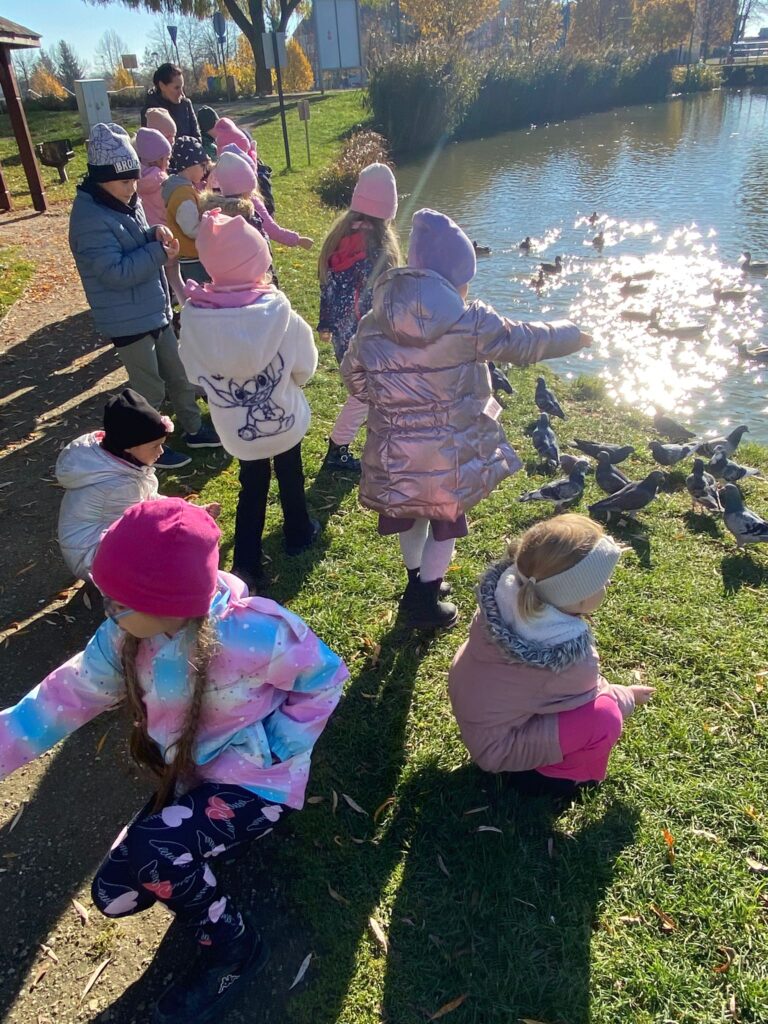 Spacer nad staw - dokarmianie ptaków w grupie "Motylki".