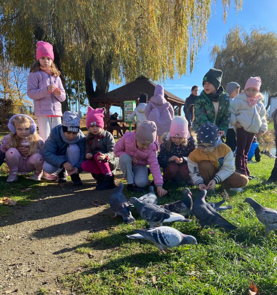 Spacer nad staw - dokarmianie ptaków w grupie "Motylki".