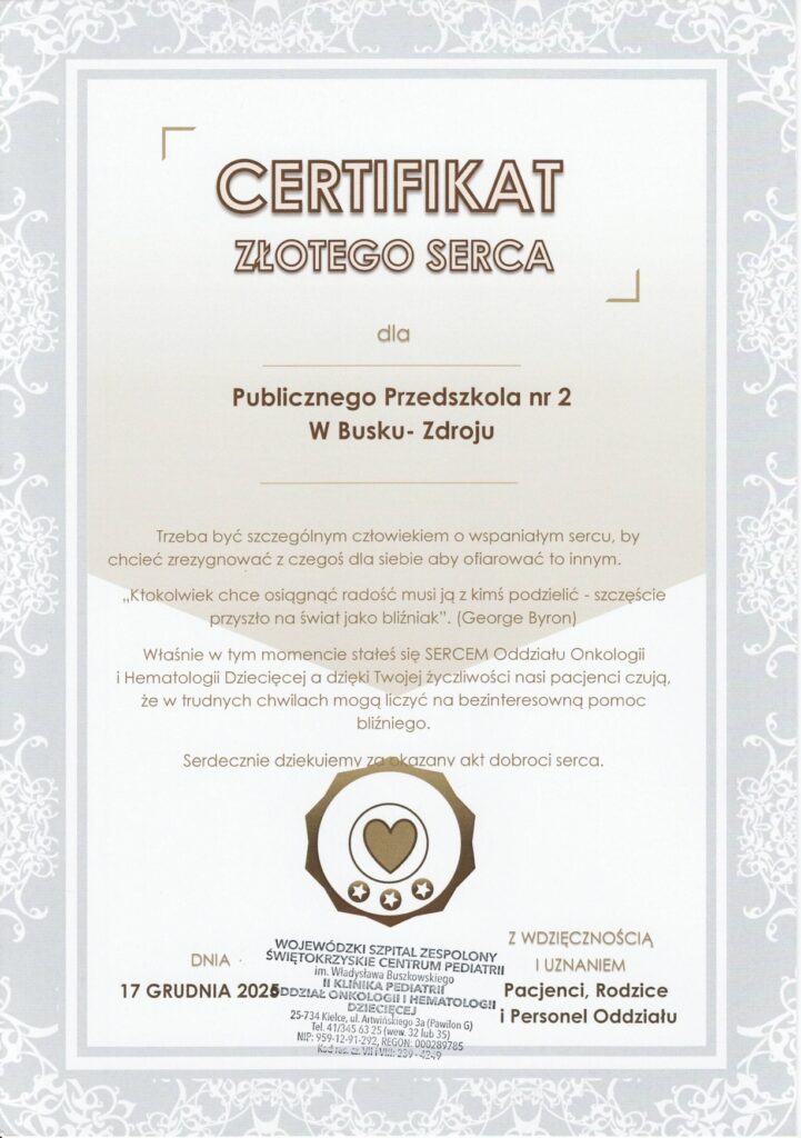 Certyfikat Złotego Serca 